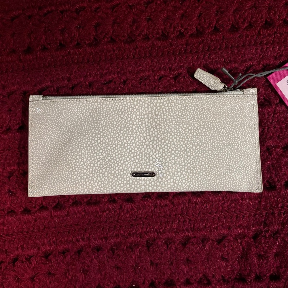 NWT Vince Camuto clutch wallet cream/grey 8" x 3.5" Genuine Leather.